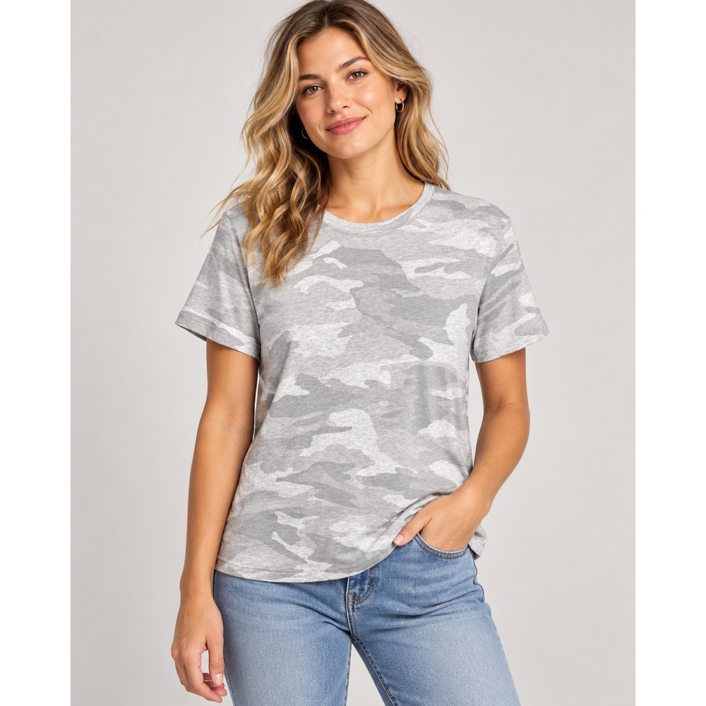 Splendid T-Shirt Women's XL Grey Camo Short Sleeve Cotton Modal Crew Neck Top